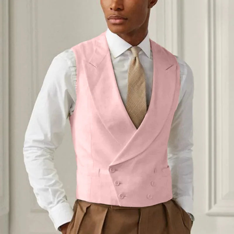 Men Vest White Solid With Lapel Gentleman Business Waistcoat Vintage Regular Slim Wedding Banquet Men Suit Vest