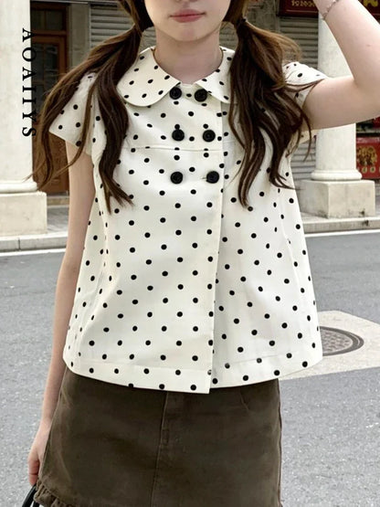 Dot Shirts Women Peter Pan Collar Short Sleeve Shirt Sweet Fashion Casual Blouse Summer New Comfortable Female Tops