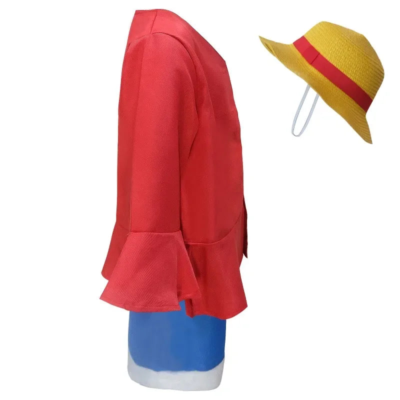 Anime Luffy Cosplay Costume Straw Hat Red Jacket Adult Kids Carnival Party Red Top Pants Suits Hat Role Play