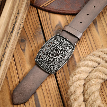 A Western-Buckle PU Belt Suitable for Both Men and Women, A Unique and Retro Brown Belt (With Perforated Nails Included)