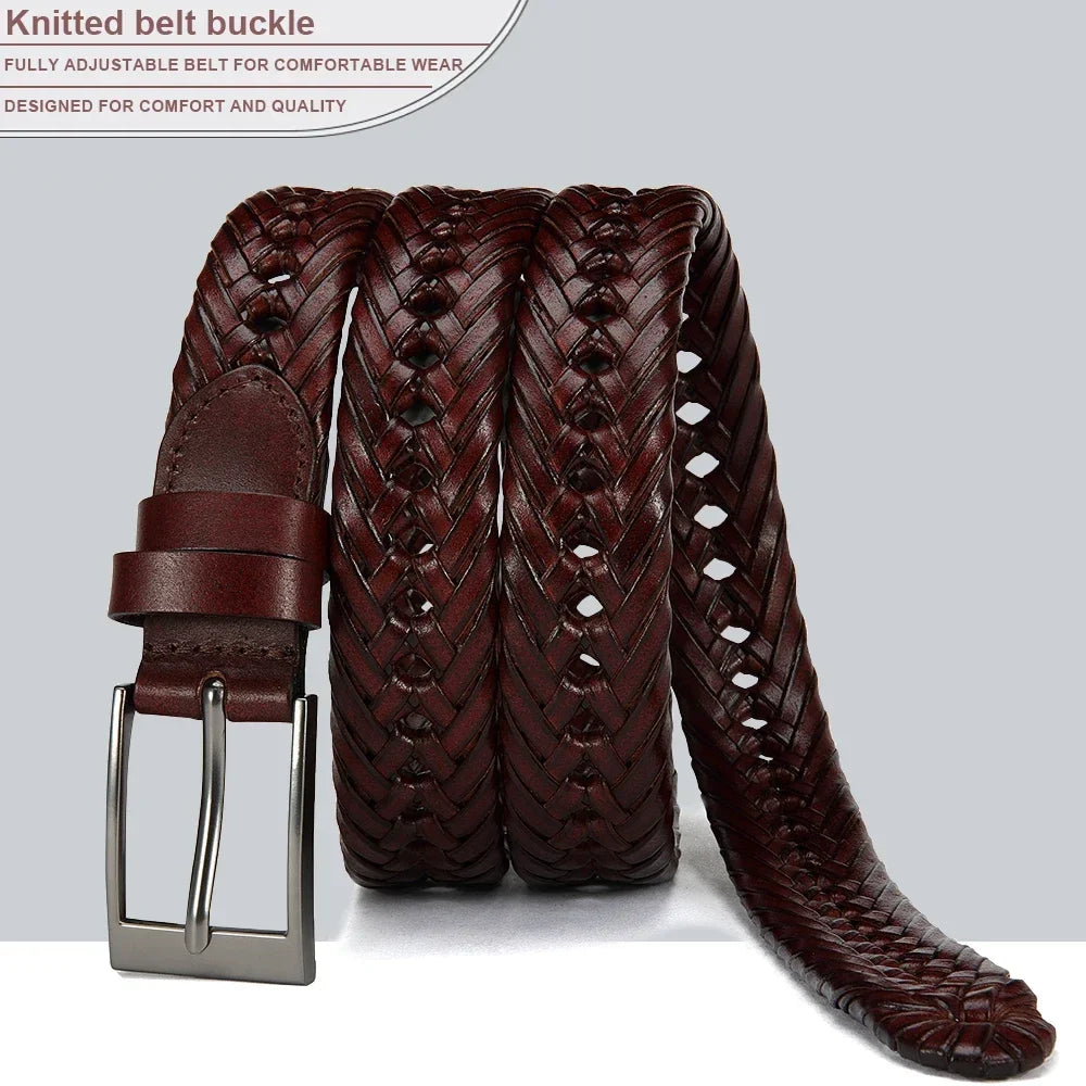 Men Belts Genuine Leather LONG Large Pin Buckle Metal Automatic Buckle High Quality Braided Vintage Casual for Jeans Women Strap
