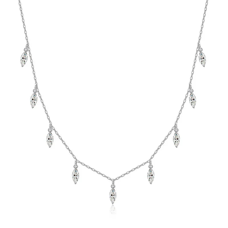 Certified 3*6mm Marquise Cut Moissanite Necklace 9 Gems Pendant Girls Gift Lab Diamond Chain 100% Real Pure 925 Silver