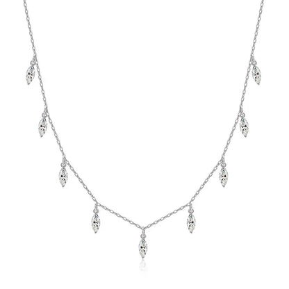 Certified 3*6mm Marquise Cut Moissanite Necklace 9 Gems Pendant Girls Gift Lab Diamond Chain 100% Real Pure 925 Silver