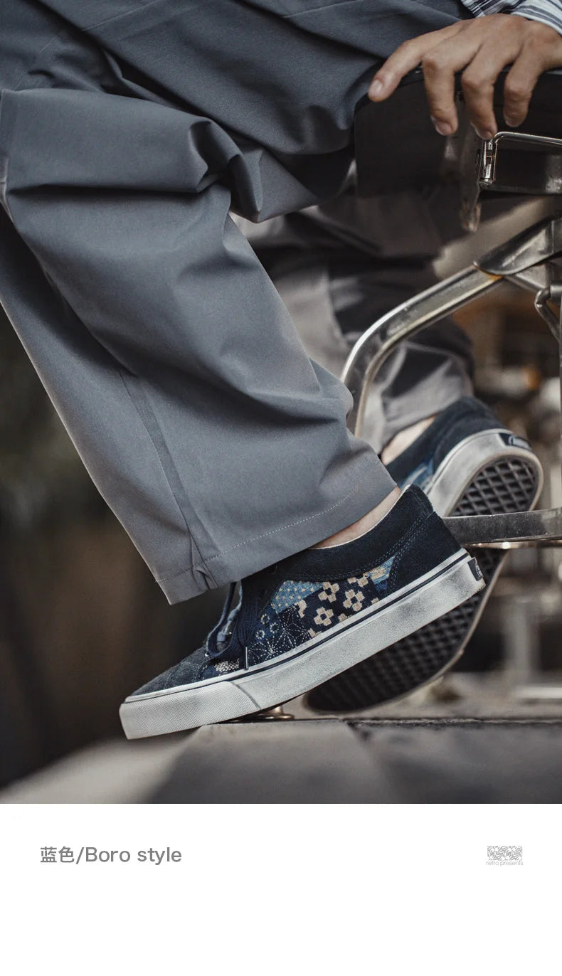 Japanese Retro Printing Canvas Shoes for Men Designer Brand Ancient Cloth Board Shoes Low Top for Lovers Women