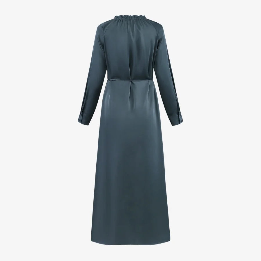 AS AW25 satin dress elegance lady ruffled neck woman clothes with Removable belt