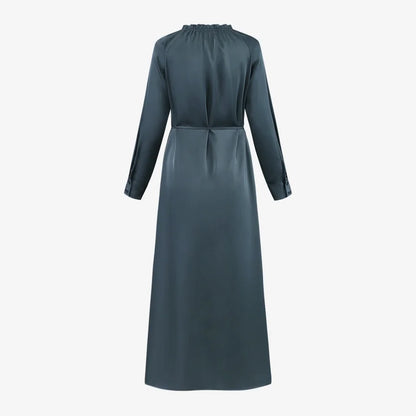 AS AW25 satin dress elegance lady ruffled neck woman clothes with Removable belt