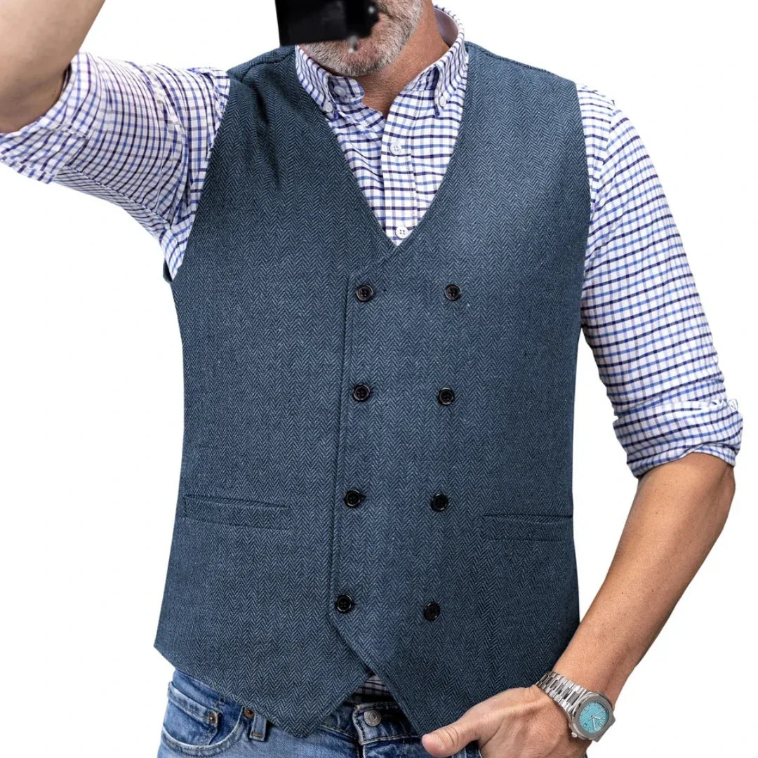 Men Vest Brown Herringbone Double Button Waistcoat For Wedding Birthday Banquet Party Business Office Work Men Suit Vest