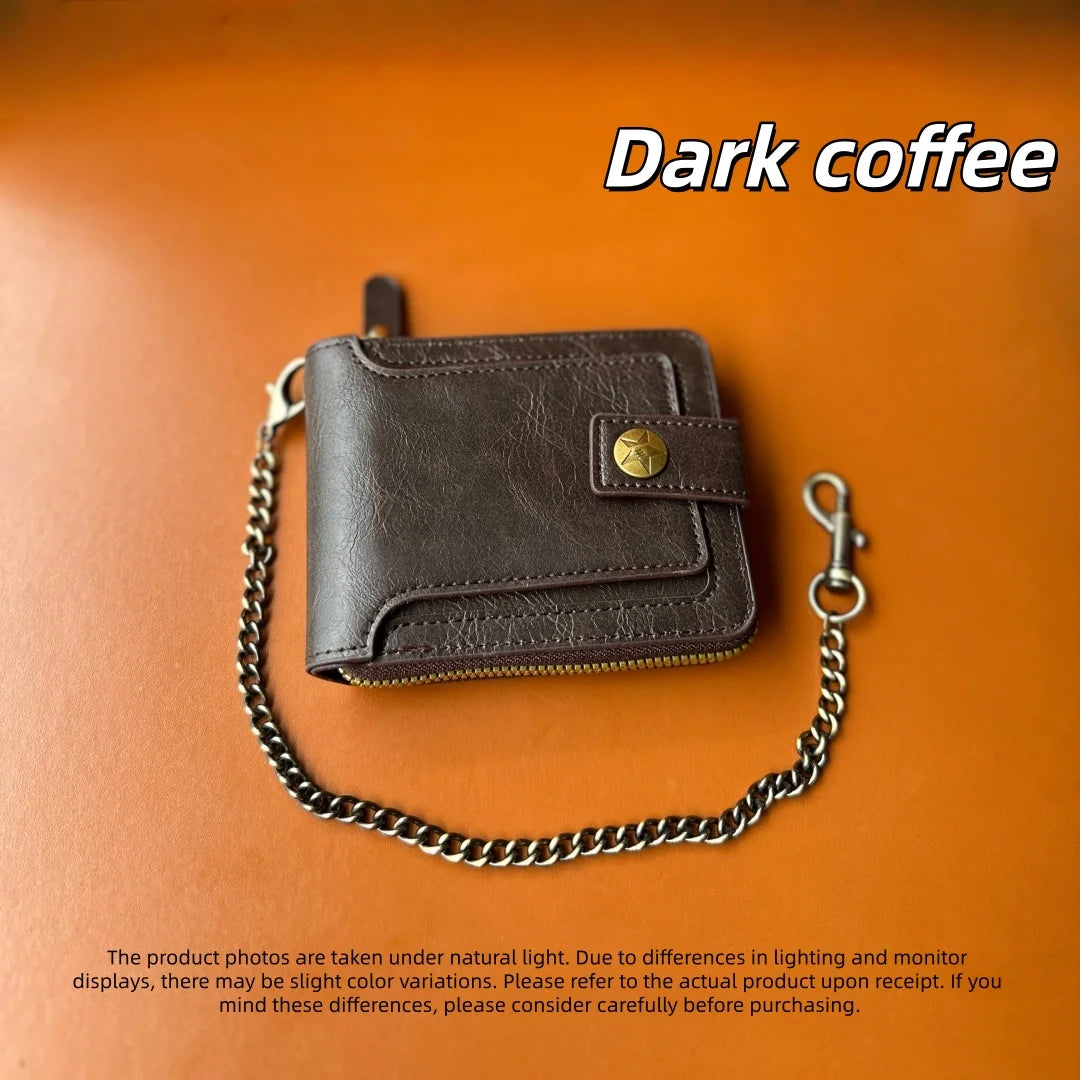Men's Pu Leather Bi-Fold Wallet with Chain, Multiple Card Slots and Cash Compartment, Secure Snap Closure - Father's Day Gift, Gift for Dad/Husband/Boyfriend, Black Wallet, Travel Accessory, Classic Design, High-Quality Mater