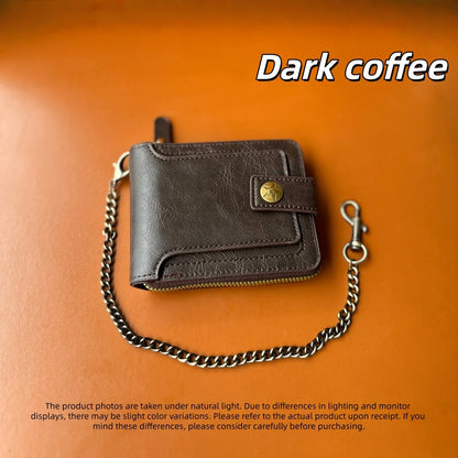 Men's Pu Leather Bi-Fold Wallet with Chain, Multiple Card Slots and Cash Compartment, Secure Snap Closure - Father's Day Gift, Gift for Dad/Husband/Boyfriend, Black Wallet, Travel Accessory, Classic Design, High-Quality Mater