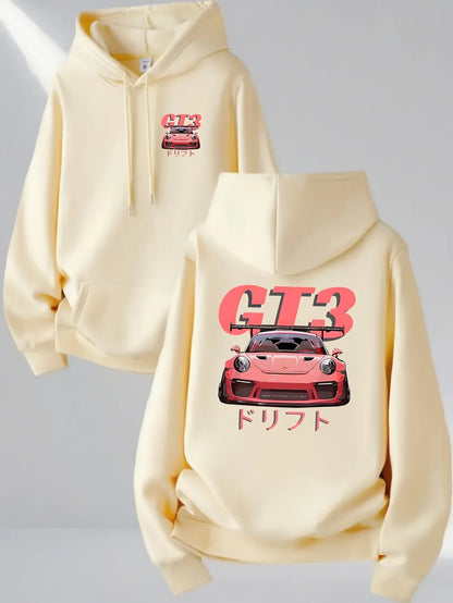 Men's Fashion Street Style Hoodie Car Print Sweatshirt Street Casual Fashion Long Sleeve Pullover Autumn and Winter Outfit