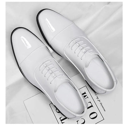 Korean Black White Leather Shoes for Men Big Size Business Casual Shoes Male Spring Autumn Lace Designer Fashion Shoe Man