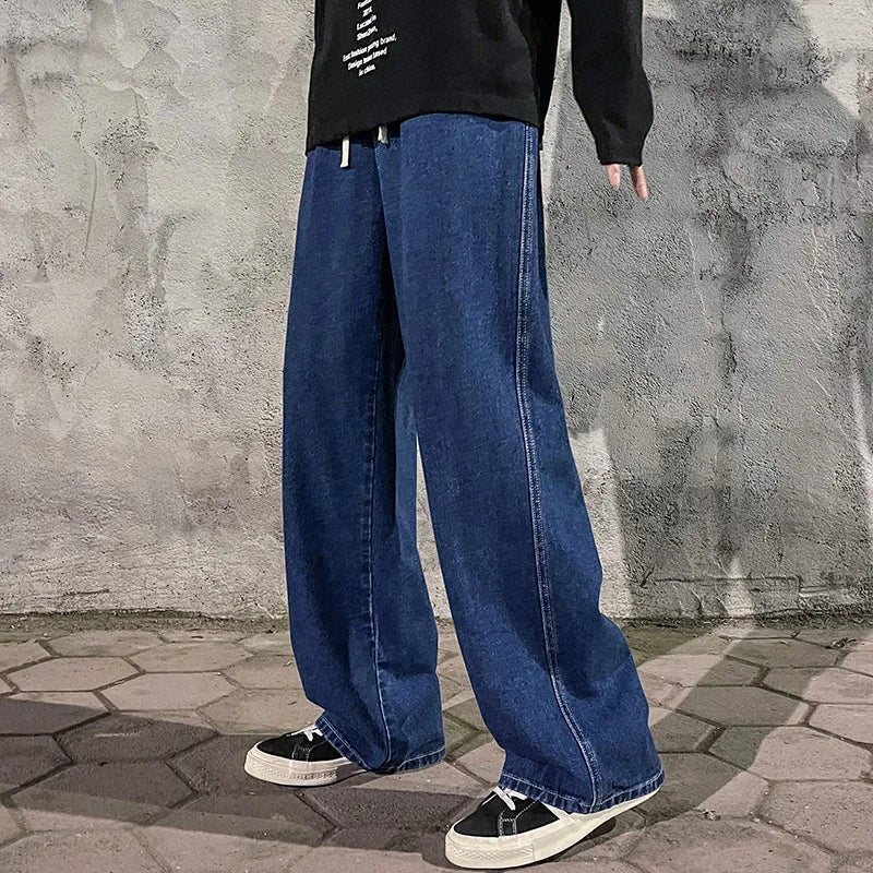 2026  Men's Jeans Korean Version Student Casual Pants High Street Straight Loose Wide Leg Jeans Black Grey  Blue Baggy Jeans