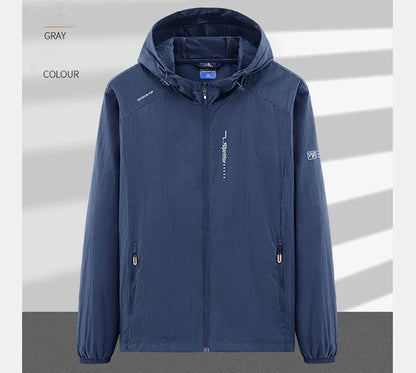 UPF50+ Summer Outdoor Quick Dry Sun-Protective Thin Jacket Men Hiking Fishing Cycling Hooded Gym Sport Ultra Light Windbreaker