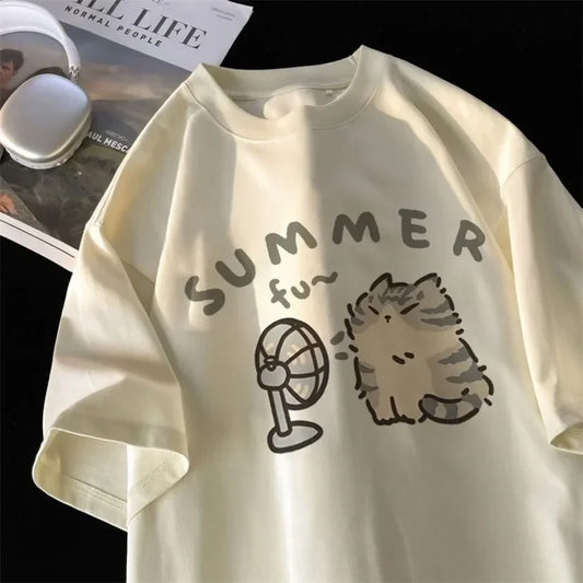 M-5XL Plue Size Summer Simple Casual Men/Women Harajuku Style Printed Plus Size Loose Short Sleeved T-shirt