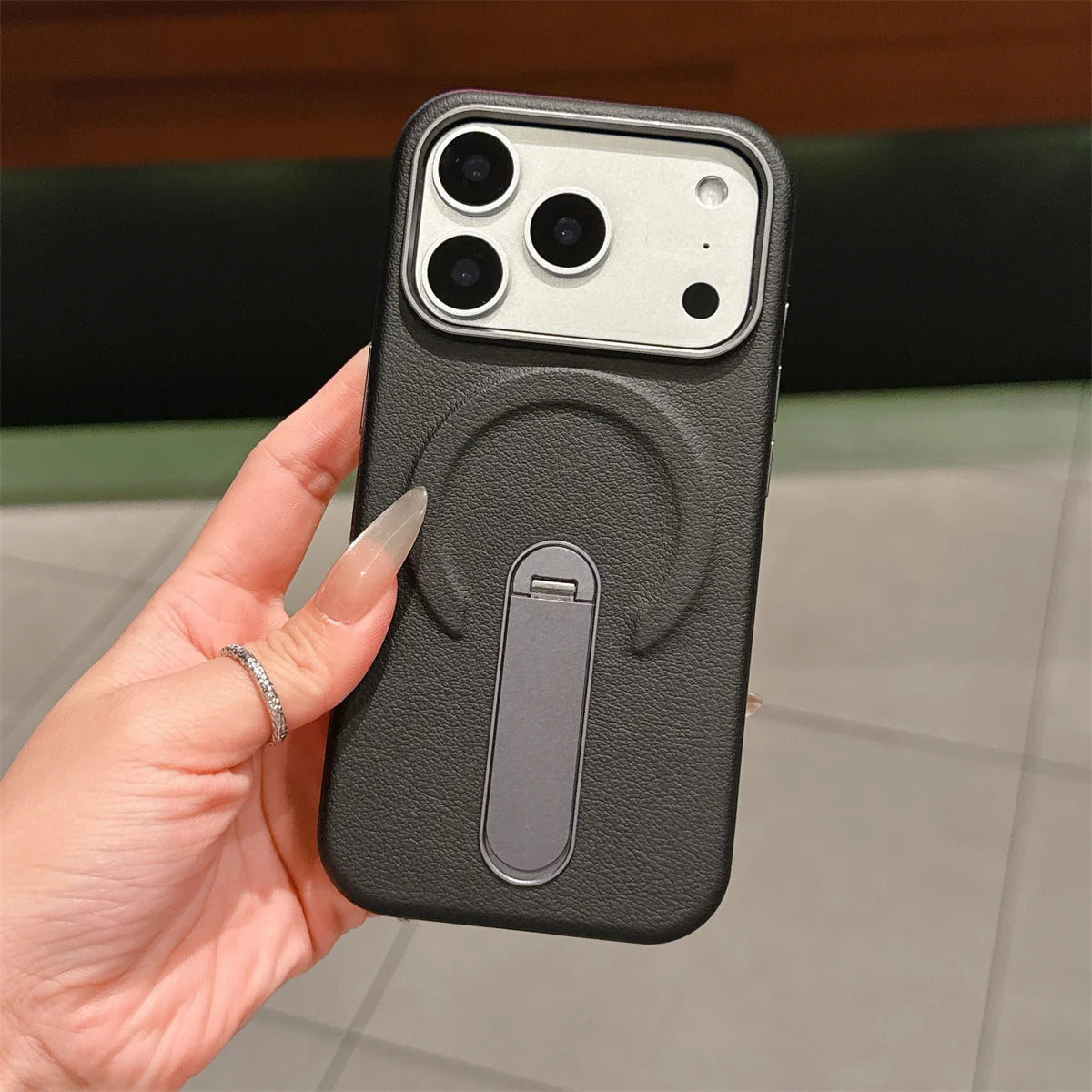 Stand Holder Magnetic Leather Phone Case for IPhone 17 16 15 14 13 Pro Max for Magsafe Wireless Charge Shockproof Cover