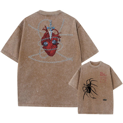 Anime Hunter X Hunter Hisoka And Chrollo Logo Washed Graphic TShirt Men Vintage T-Shirts Casual Cotton Streetwear Harajuku Top