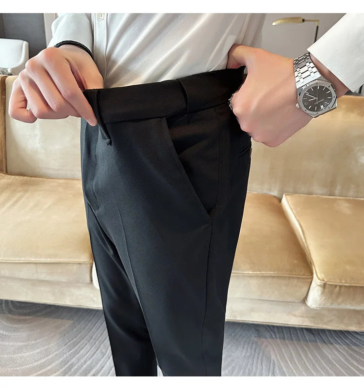 New Men Casual Solid Color Suit Pants Fashion Men Slim Fit Business Social Dress Pants Formal Wedding Social Party Male Trousers