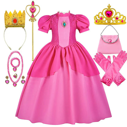 Halloween Peach Girl Peach Cosplay Dress Up Princess Game Role Play 4 Yrs Kid Final Level Peach Costume Movie Elegant Party 2-10