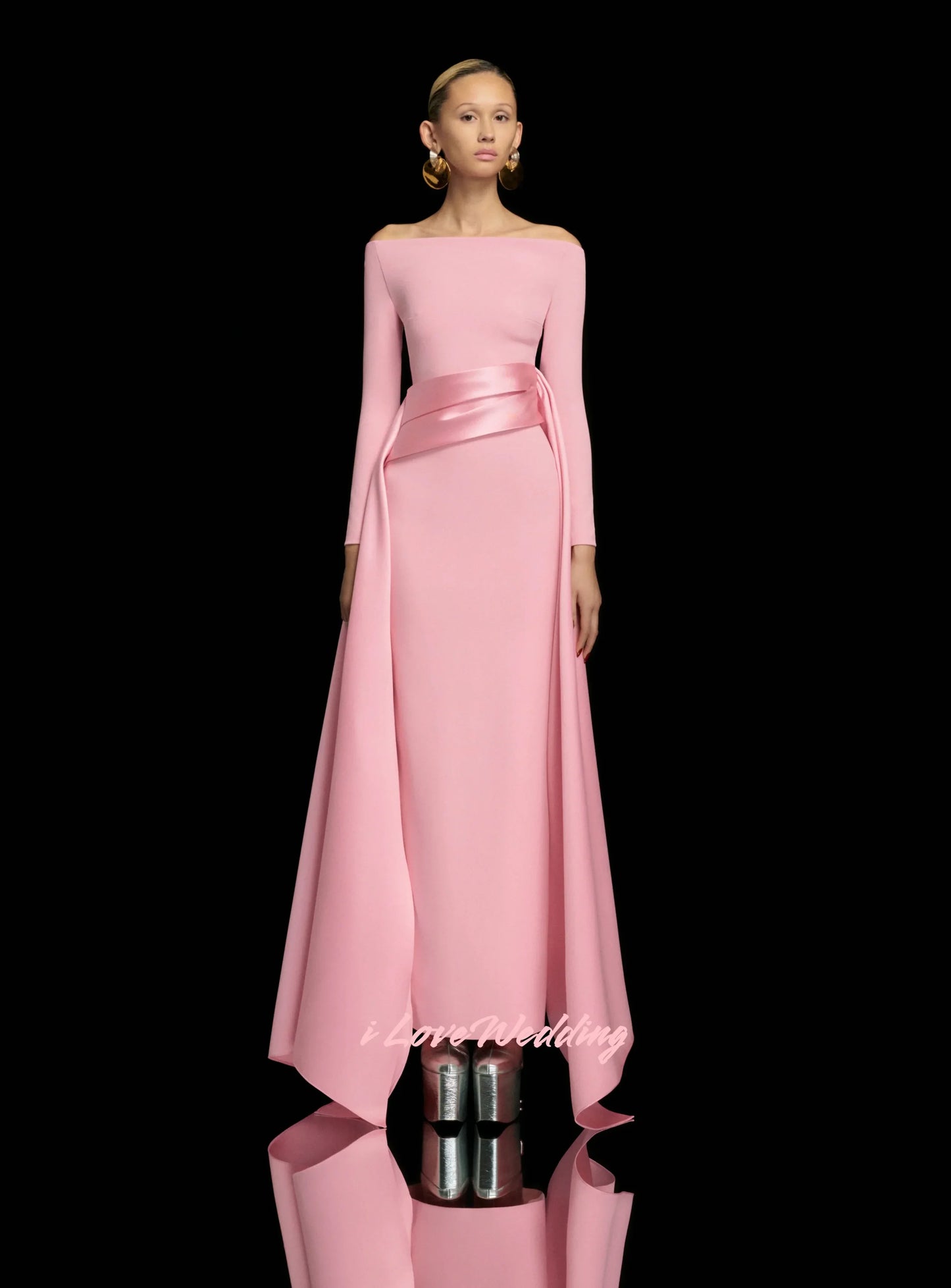 Purple Off Shoulder Evening Dresses 2025 Satin Long Sleeve Mermaid Pleated Floor-Length Elegant Wedding Party Dresses Customized