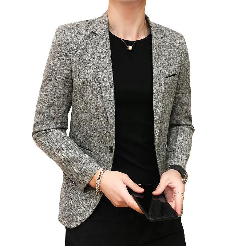 Solid Color Men's Fashion Casual Outdoor Gentleman Business Wedding Trend Slim-fit Formal Dress British Style Wedding Blazer