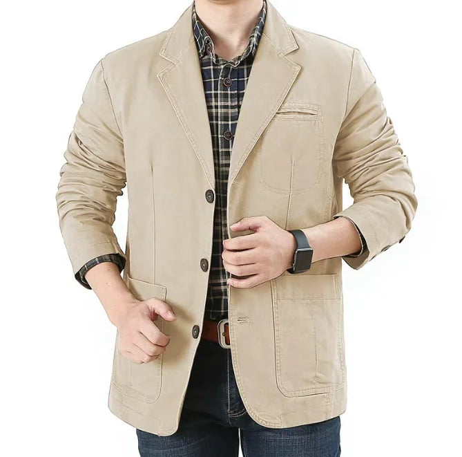 Men's Washable Fabric Single Breasted Button Blazers Business Suit Loose Military Jackets Outwear