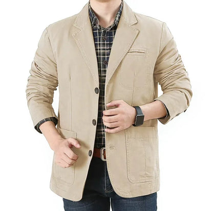 Men's Washable Fabric Single Breasted Button Blazers Business Suit Loose Military Jackets Outwear