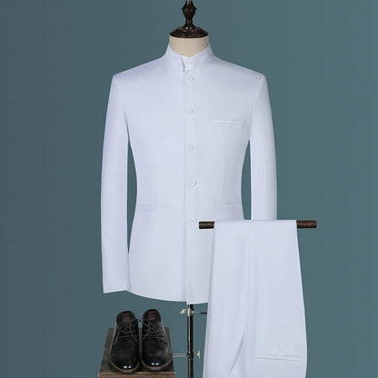 Suit (Blazer+ Vest + Pants) Men's Fashion Gentleman Business Outdoor Standing Collar Gentleman Wedding Work Casual MAO Suit