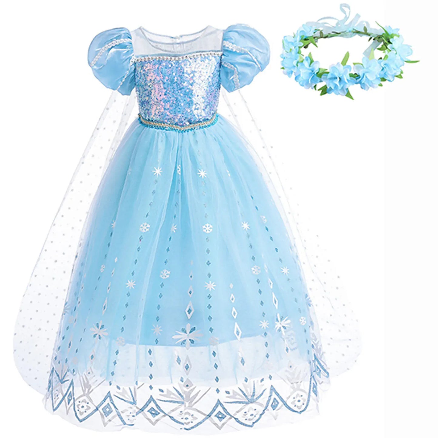 2026 Summer Frozen Costume Princess Dress for Girls White Sequined Carnival Dress Kids Cosplay Snow Queen Elsa Dress For Girls