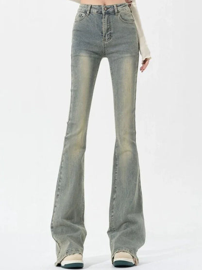 Ins Women Korean High Waist Flared Jeans Female High Street Boot Cut Pants Lady Y2k 2000s Yellow Denim Bell Bottom Trousers