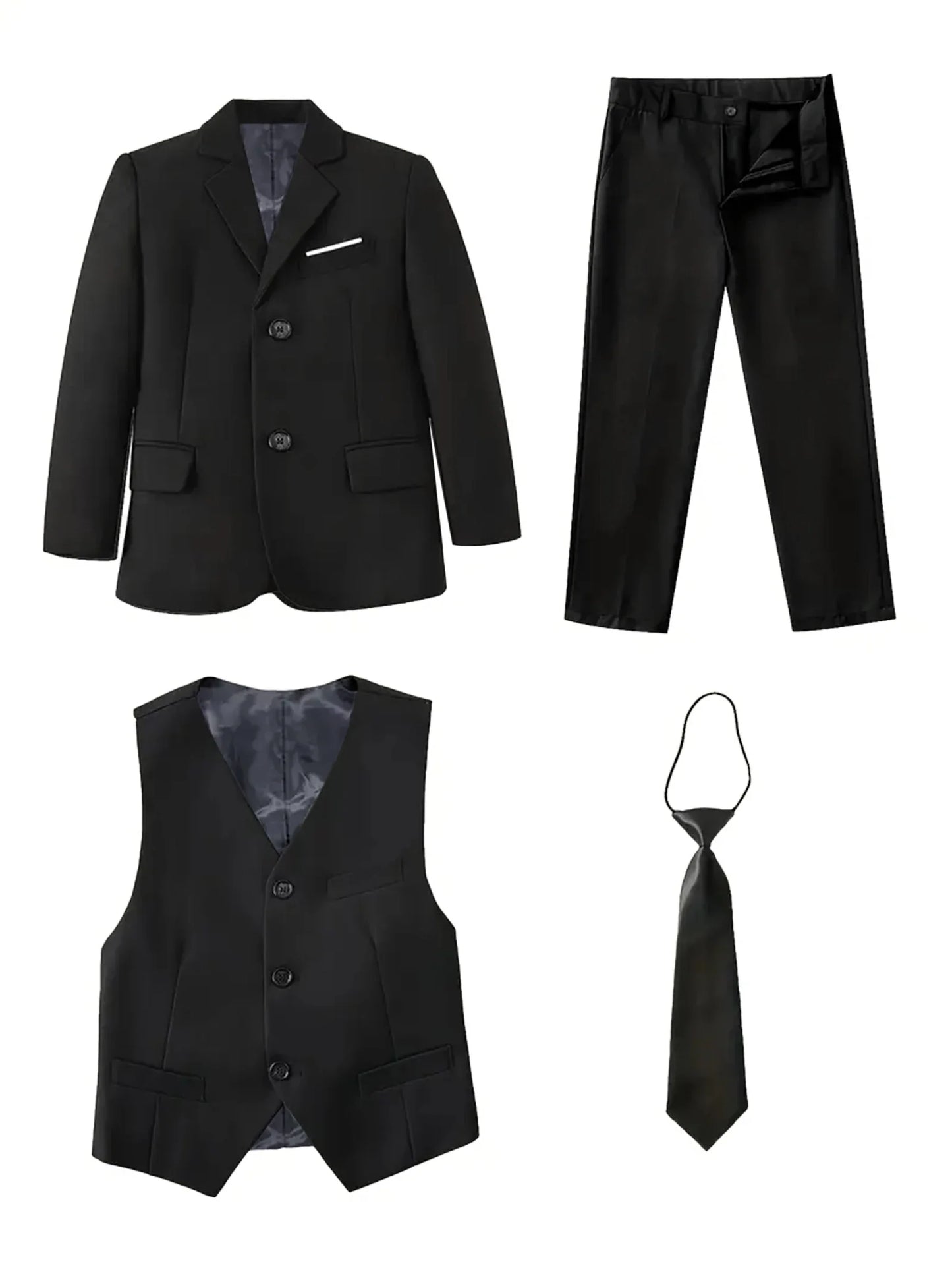 Boys Suits 4-Piece Jacket Vest Pants Tie Random Teen Dress Wedding Performance Prom Formalwear Classic Slim Elegant Age 2-16Y