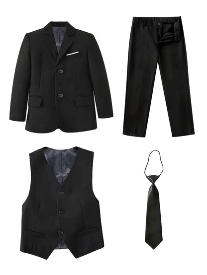Boys Suits 4-Piece Jacket Vest Pants Tie Random Teen Dress Wedding Performance Prom Formalwear Classic Slim Elegant Age 2-16Y