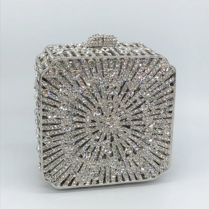 Women Clutch Bag Small Square Box, Full Cover Rhinestone Crystal Evening Bag, Handmade Bridal Party Wedding Prom Dinner Purse
