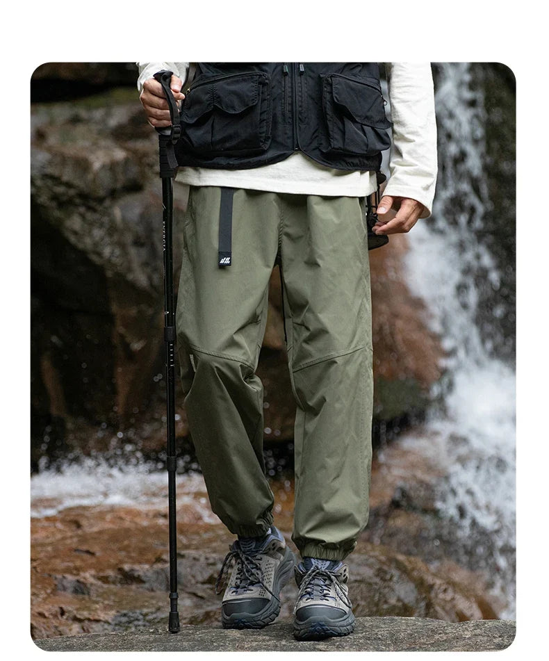 Men Waterproof Pant Autumn With Belt Hiking Trousers Breathable Mountaineering Pant Multi-pocket Camping Fishing Sport Trousers
