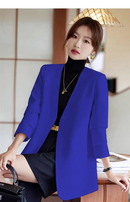 Fashionable Versatile Spring Autumn Women's Blazer Jacket Korean Style Street Style Long Sleeve Suit Coat Pure Color Commute...