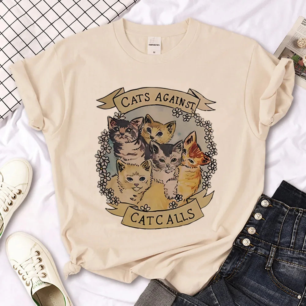 Cat top women streetwear summer anime t shirt girl y2k Japanese clothes