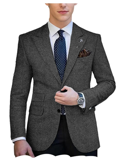 Autumn Winter Men's Herringbone Blazer Tuxedos Only Coat Wool Tweed Single Breasted Formal Bussiness/Wedding Prom Suit Jacket