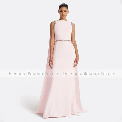 Customized New Ivory Prom Dresses Sleeveless Boat Neck Sweep Train Formal Party Gowns Crystal Mermaid Evening Gowns for Women