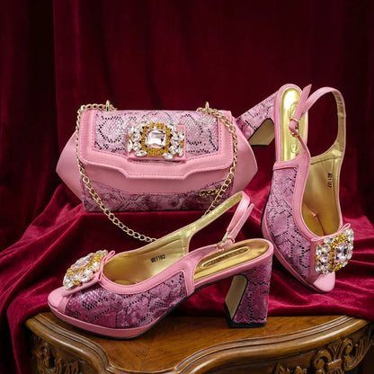 2026 Italian Luxury Rhinestone Taro Royal Blue Open Toe High Heel Shoe And Bag Set for Women - Perfect for Parties Wedding