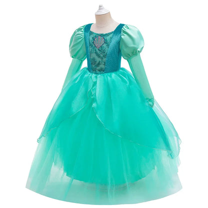 Kids Mermaid Dress Halloween Long Sleeve Princess Costume Children Luxury Fluffy Tulle Frocks Child Mermaid Birthday Party Gown