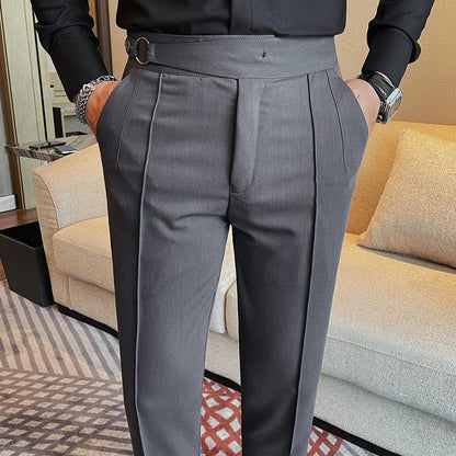 High Quality Men's Suit Pant Solid Color England Style Slim Fit Casual High Waist Trousers Men Spring Autumn Fashion Suit Pants