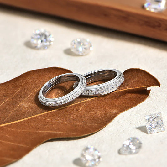Bagues rotatives Moissanite chaudes pour femmes hommes, en argent sterling 925, anneau anti-anxiété, polyvalent, usage quotidien, bijoux simples