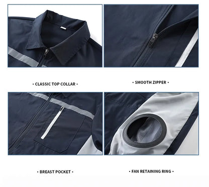 New Men'S Outdoor Fishing With Fan Clothes Construction Site Driving Heatstroke Prevention Cooling Work Coat(Without Power Bank)