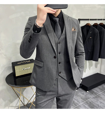 S-7XL Jacket Vest Pants Luxury Elasticity Boutique Fashion Men's Solid Color Casual Business Suit 3-piece Sets Groom Wedding