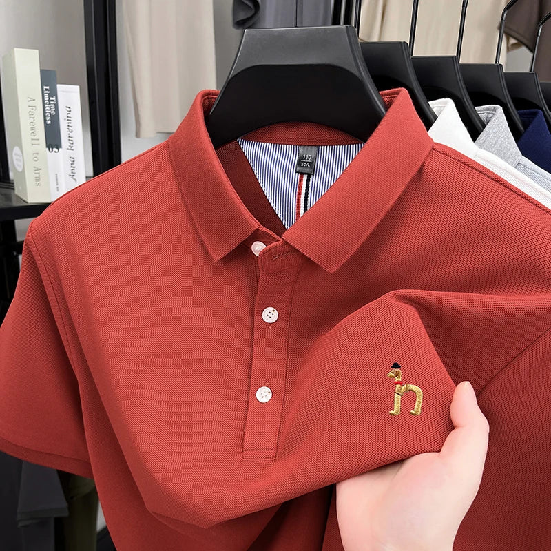 High end luxury brand short sleeve polo shirt summer new trend cute dog embroidery design T-shirt casual Korean golf men's wear