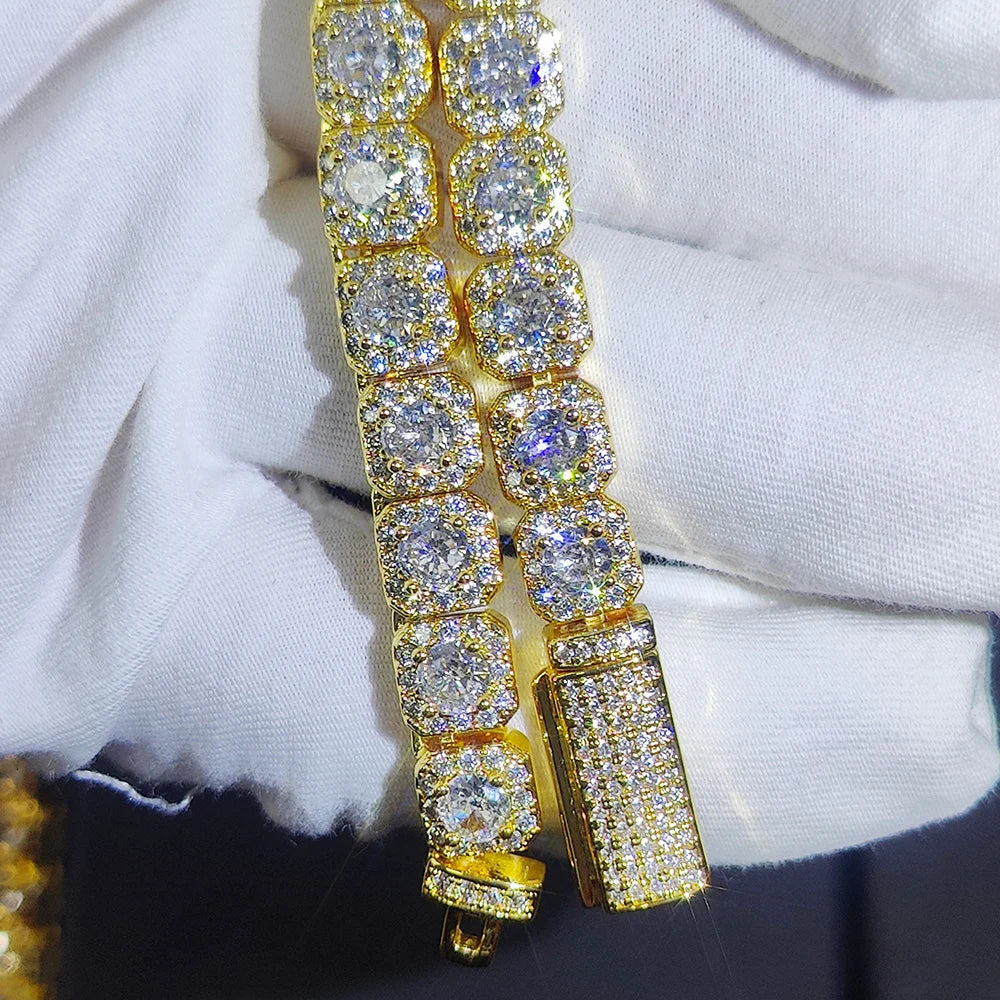 Clustered Diamond Tennis Chain Miami Tennis Link Bracelet for Women 7MM Iced Out CZ Cuban Necklace Hip Hop Jewelry Gifts
