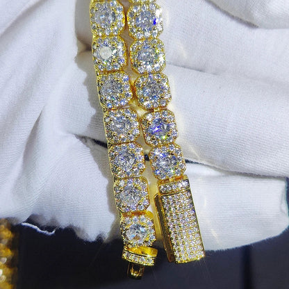 Clustered Diamond Tennis Chain Miami Tennis Link Bracelet for Women 7MM Iced Out CZ Cuban Necklace Hip Hop Jewelry Gifts