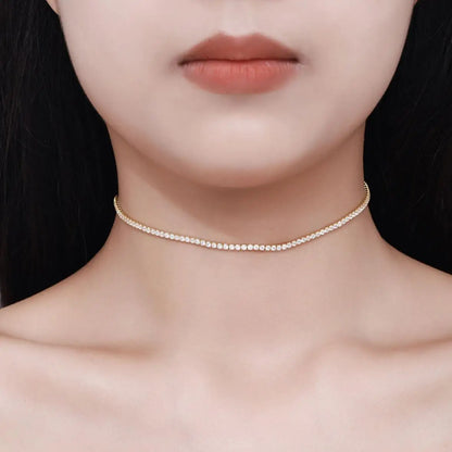 Full 2mm Moissanite Tennis Necklace Chain for Women 100% Original Certified S925 Sterling Silver Diamond Choker Neck Adjustable