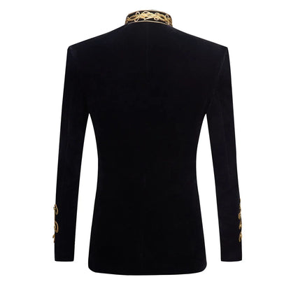 European and American Size Rope Button Three-dimensional Men's Ball Performance Court Dress Noble Retro Velvet Suit Blazer