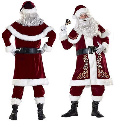 New Red Deluxe Velvet Fancy Dress Up Party Man Stage Costume Xmas Santa Claus Suit Adult Oversize Christmas Cosplay Costume