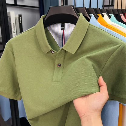 100% pure cotton high-end short sleeve polo shirt men's summer fashion new breathable Korean business casual golf brand T-shirt